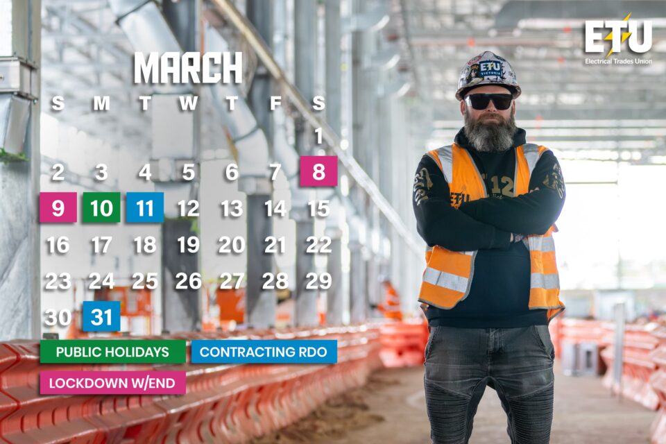 Electrical Trades Union of Victoria Monthly Calendar Post