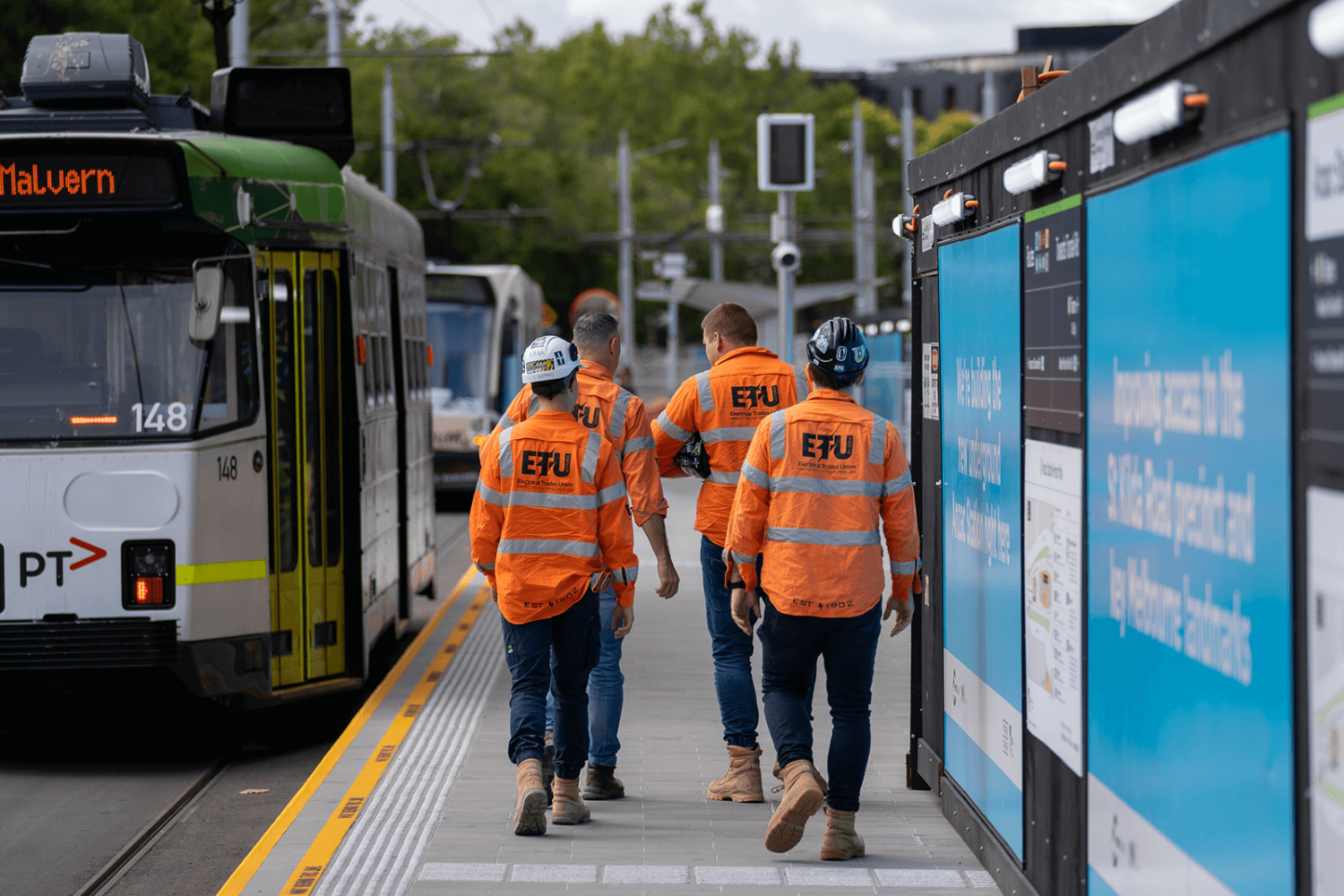 Electrical Trades Union of Victoria members outside Metro Tunnel Jobsite