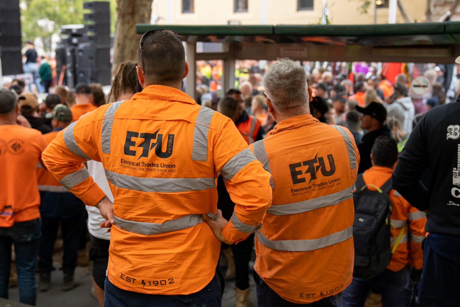 Electrical Trades Union of Victoria members at CFMEU support rally in Melbourne Victoria