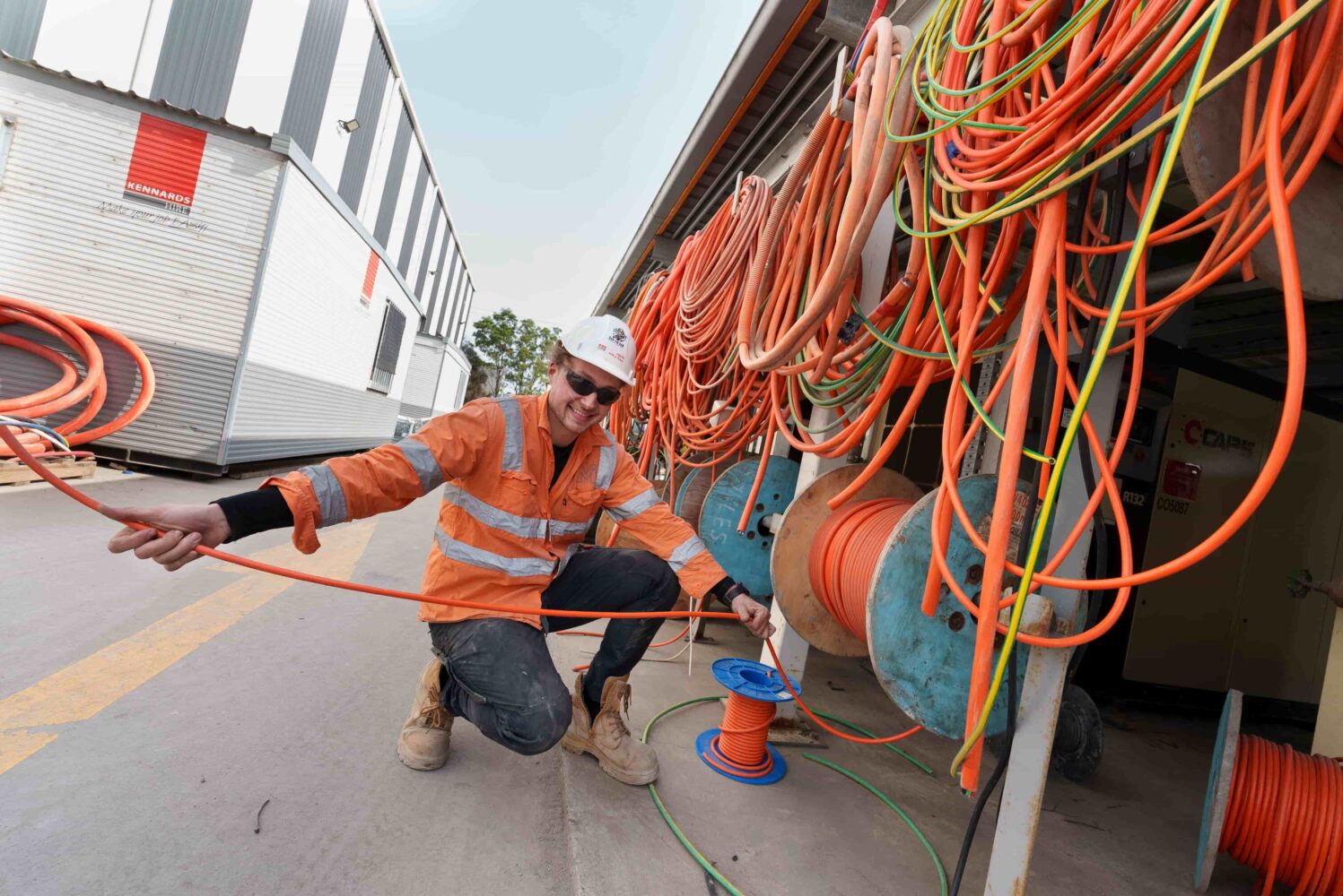 ETU Union worker on site with electrical cable ETU Union worker on site with electrical cable
