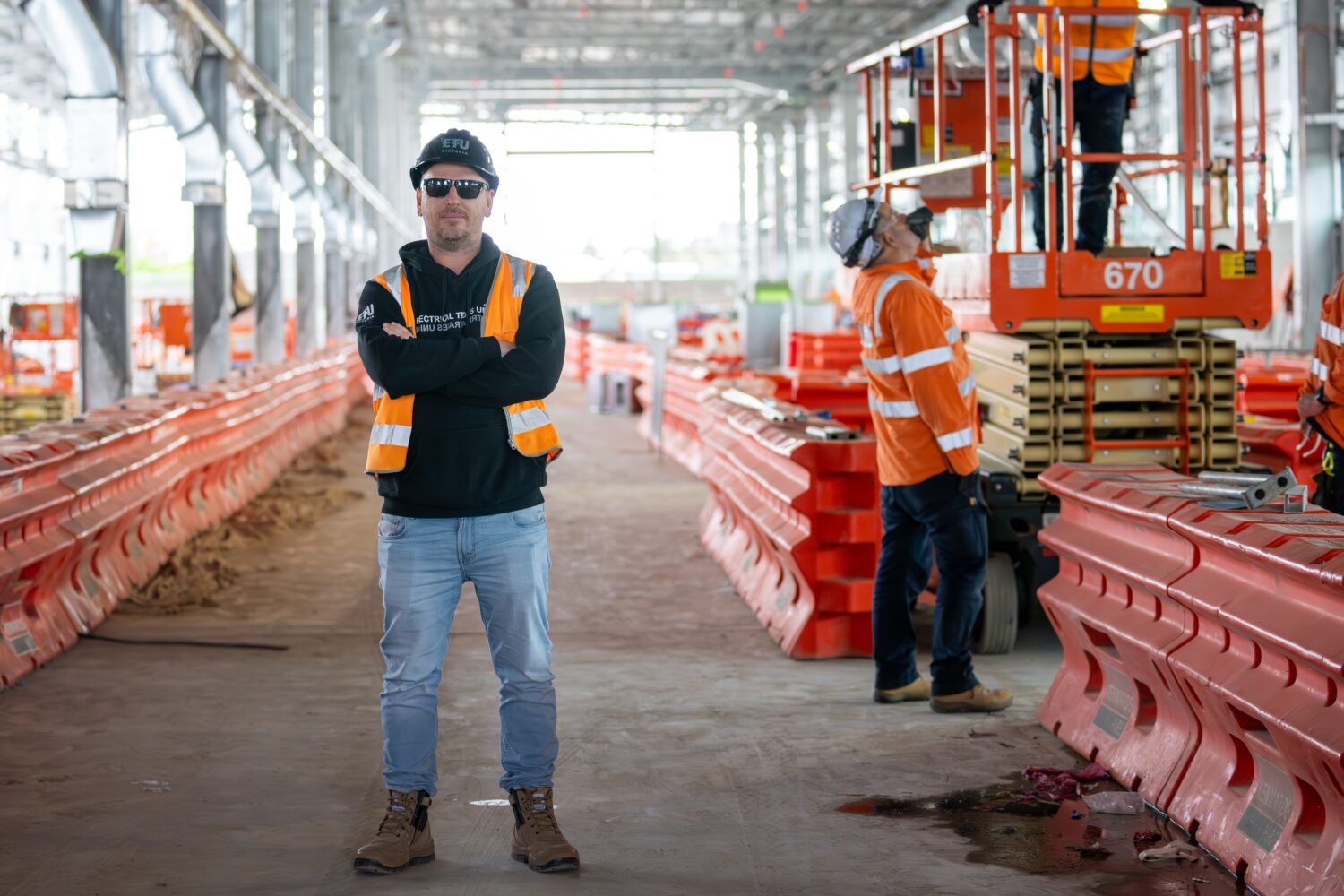 Electrical Trades Union of Victoria Organiser Mark Connelly. Electrical Trades Union of Victoria Organiser Mark Connelly on Rail Infrastructure jobsite on the fringe of Melbourne, Victoria, Australia.